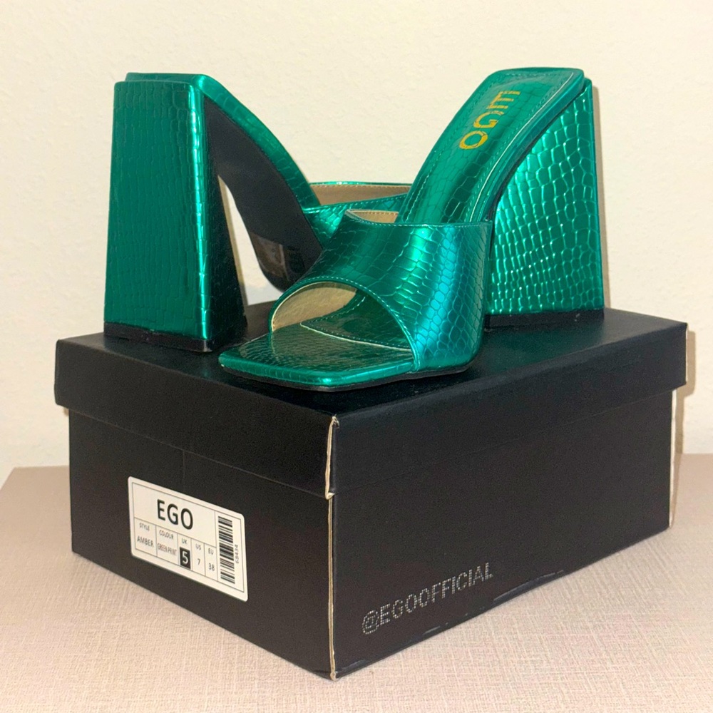 EGO TURQUOISE SNAKE PRINT MULES